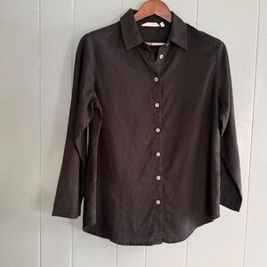 Soft Surroundings 100% Linen Button Down Shirt Black Petite M Coastal Minimalist